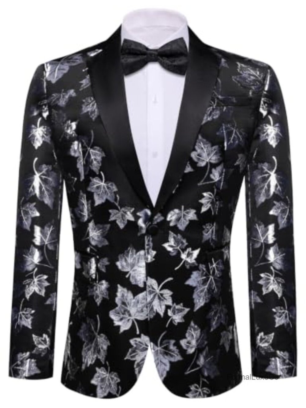 Men's Floral Jacquard Blazer Notch Lapel Single Breasted Suit Jacket
